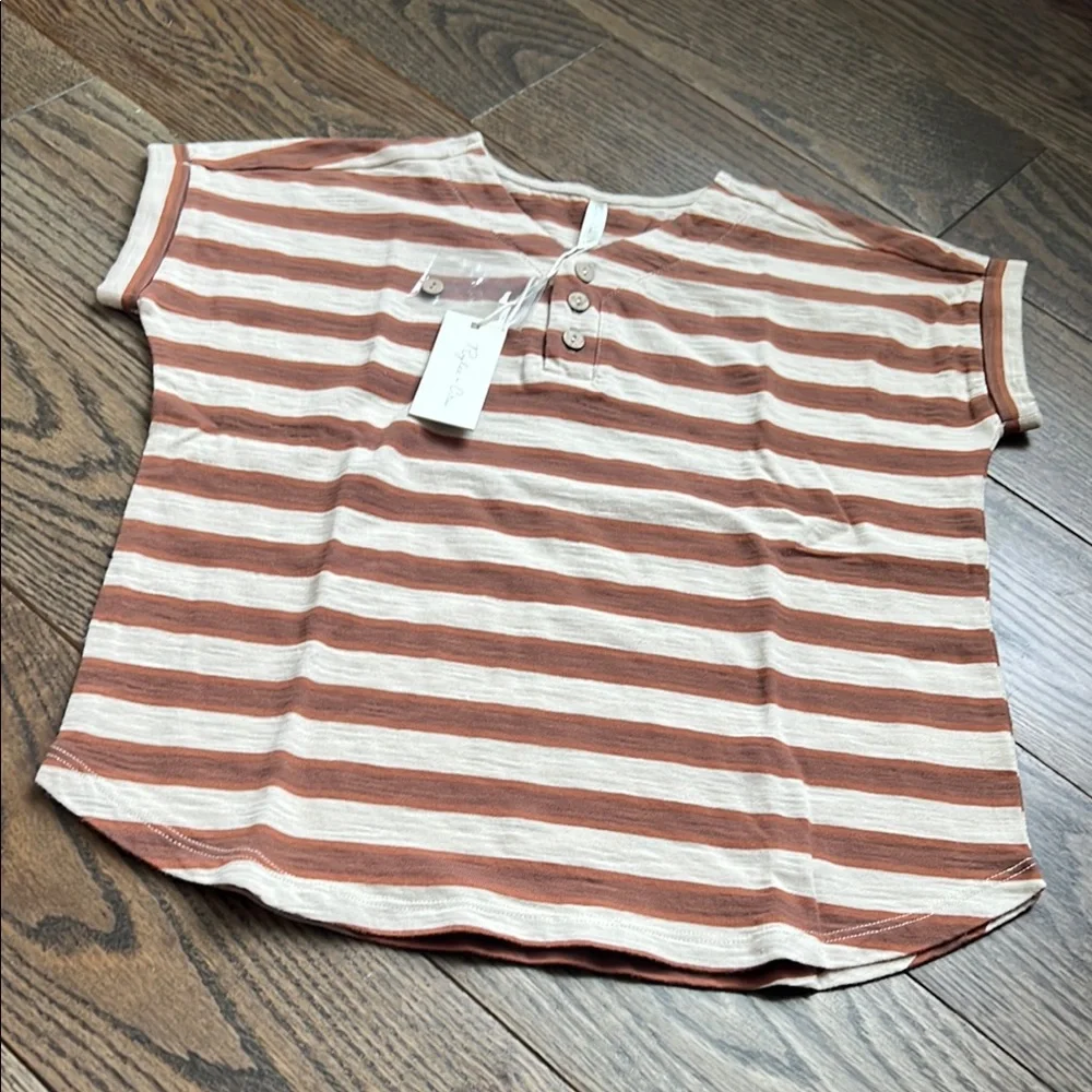Cream and Brown Boxy Cap Sleeve T-Shirt 2-3 Y toddler boys girls nwt Rylee +Cru